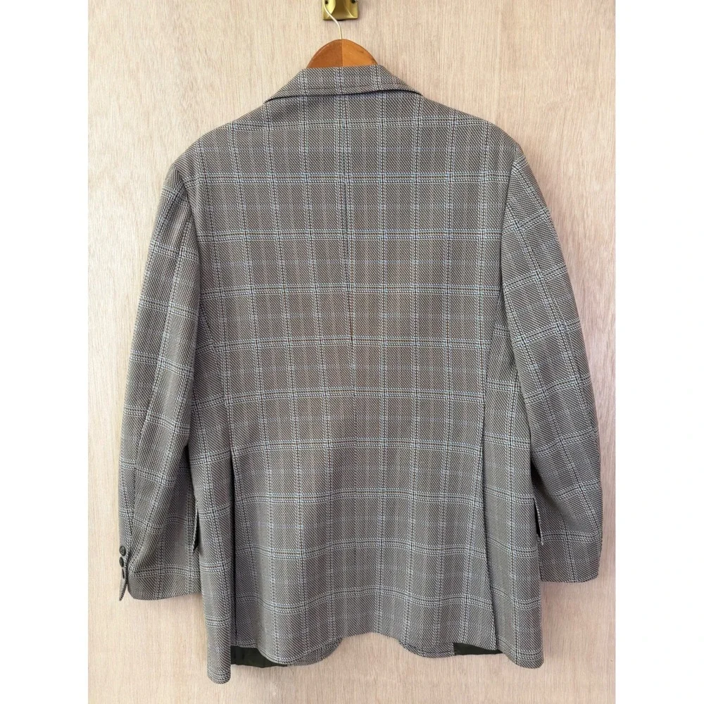 Designer Group Bonds Mens Plaid Suit Jacket Brown Blue Check Blazer 2 Button